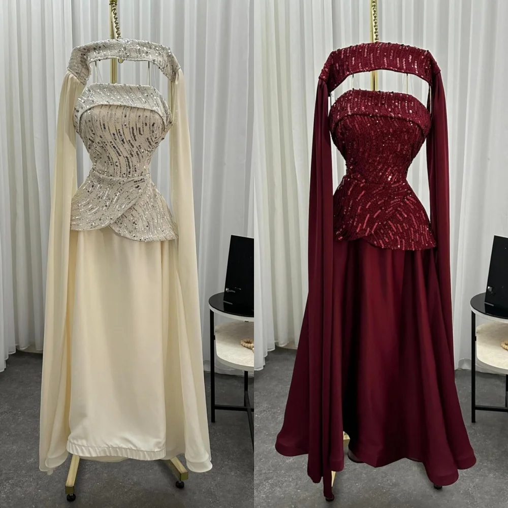

Customized High Quality Chiffon Pleat Sequined A-line Strapless Midi Dresses Bespoke Occasion Party Pastrol Formal