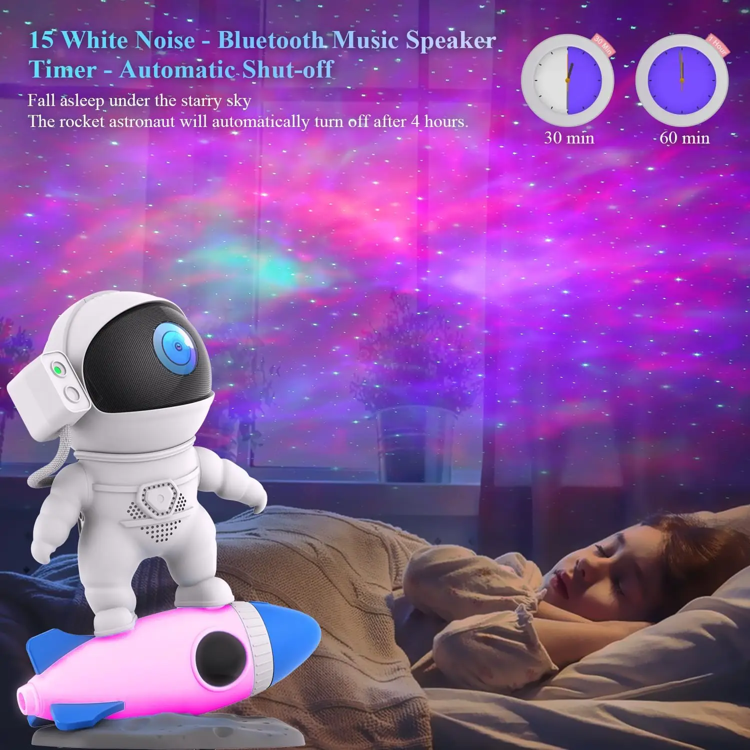 Rocket astronot Galaxy proyektor lampu malam astronot, Remote Control lampu proyektor Nebula kamar tidur hadiah Natal anak-anak