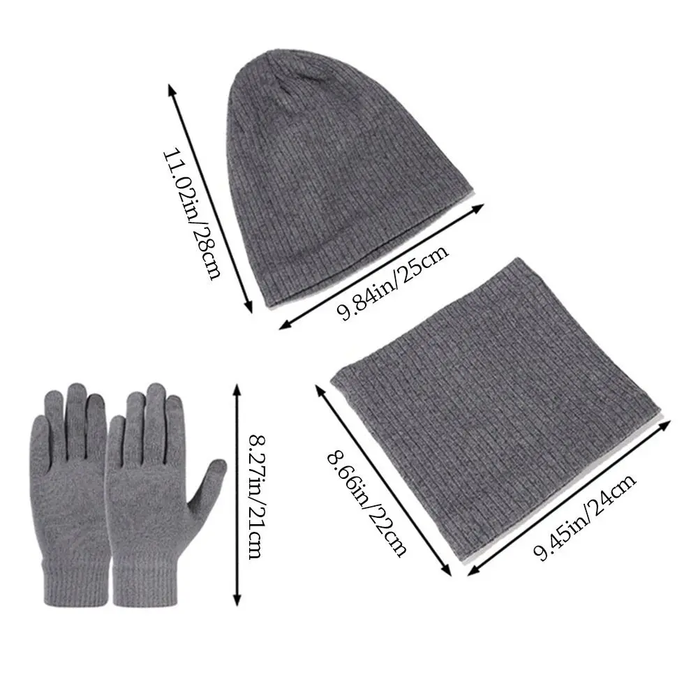 3Pcs/Set Winter Warm Knitted Hat Scarf Touchscreen Gloves Set Outdoor Riding Hat Beanies Neck Protection Scarf Cap