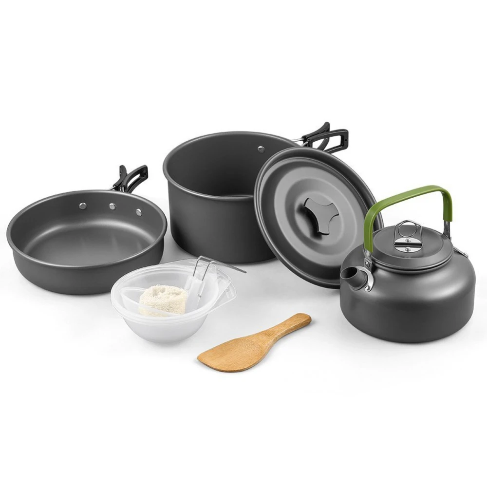 Outdoor camping cookware set aluminum non stick pot portable outdoor tableware cookware cooking teapot bowl hiking BBQ picnic