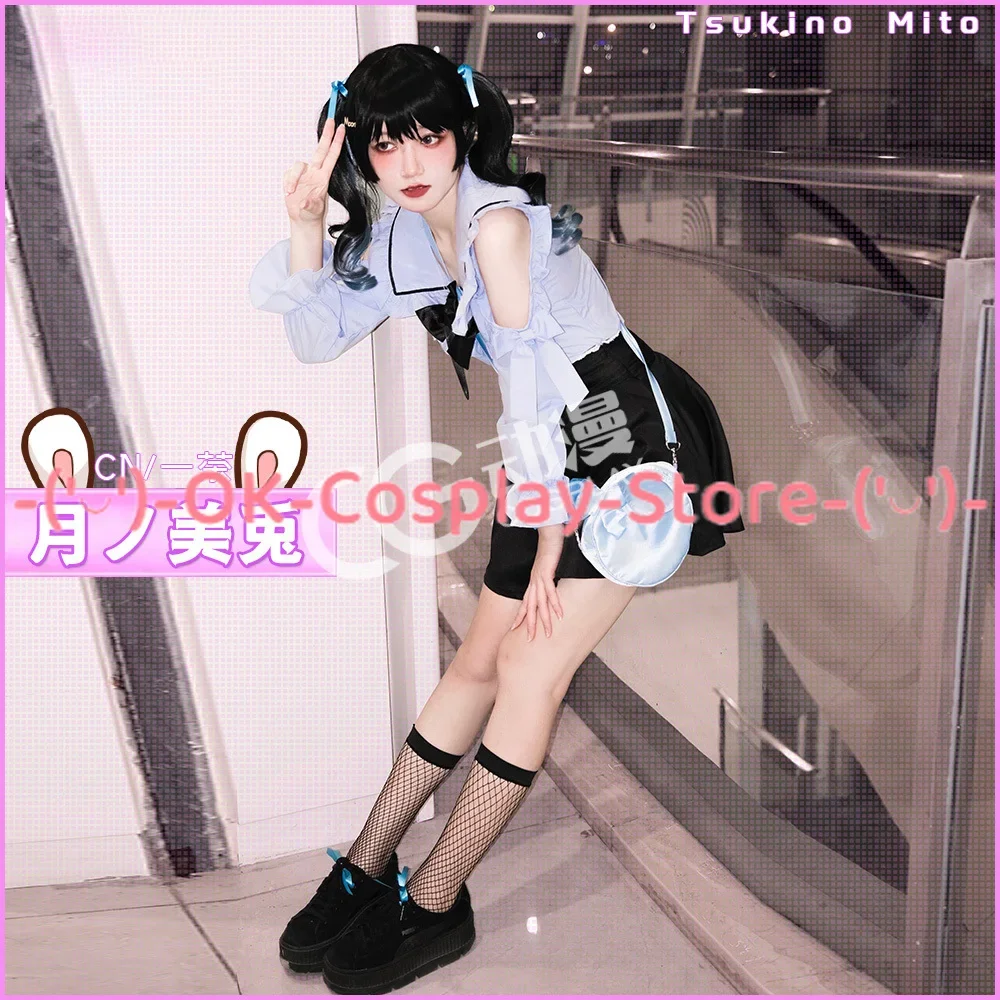 Vtuber Tsukino Mito Cosplay Kostuums YouTuber Leuk Pak Top Rokken Tas JK Schooluniformen Halloween Outfits Custom Made