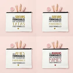 French Print Makeup Bag Sister Tata Travel Neceser Toiletry Pouch Pregnancy Announcement Zipper Cosmetic Bag Tata Marraine Gift