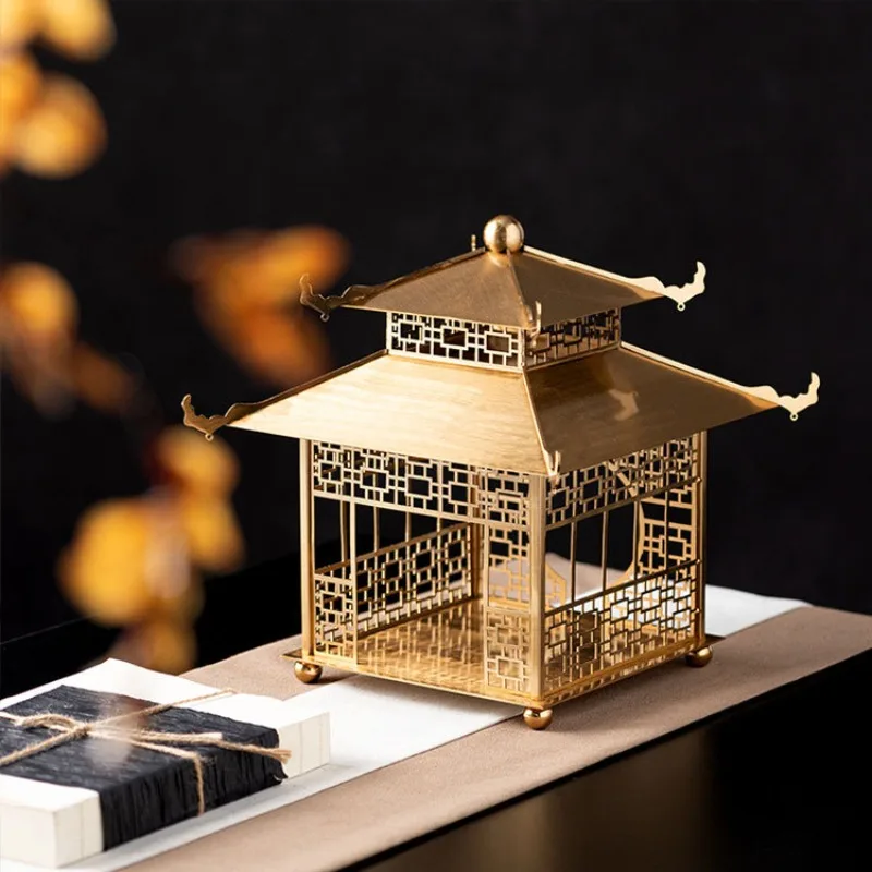 New Chinese-style hollow metal palace pagoda ornament, hotel living room display cabinet high-end decoration
