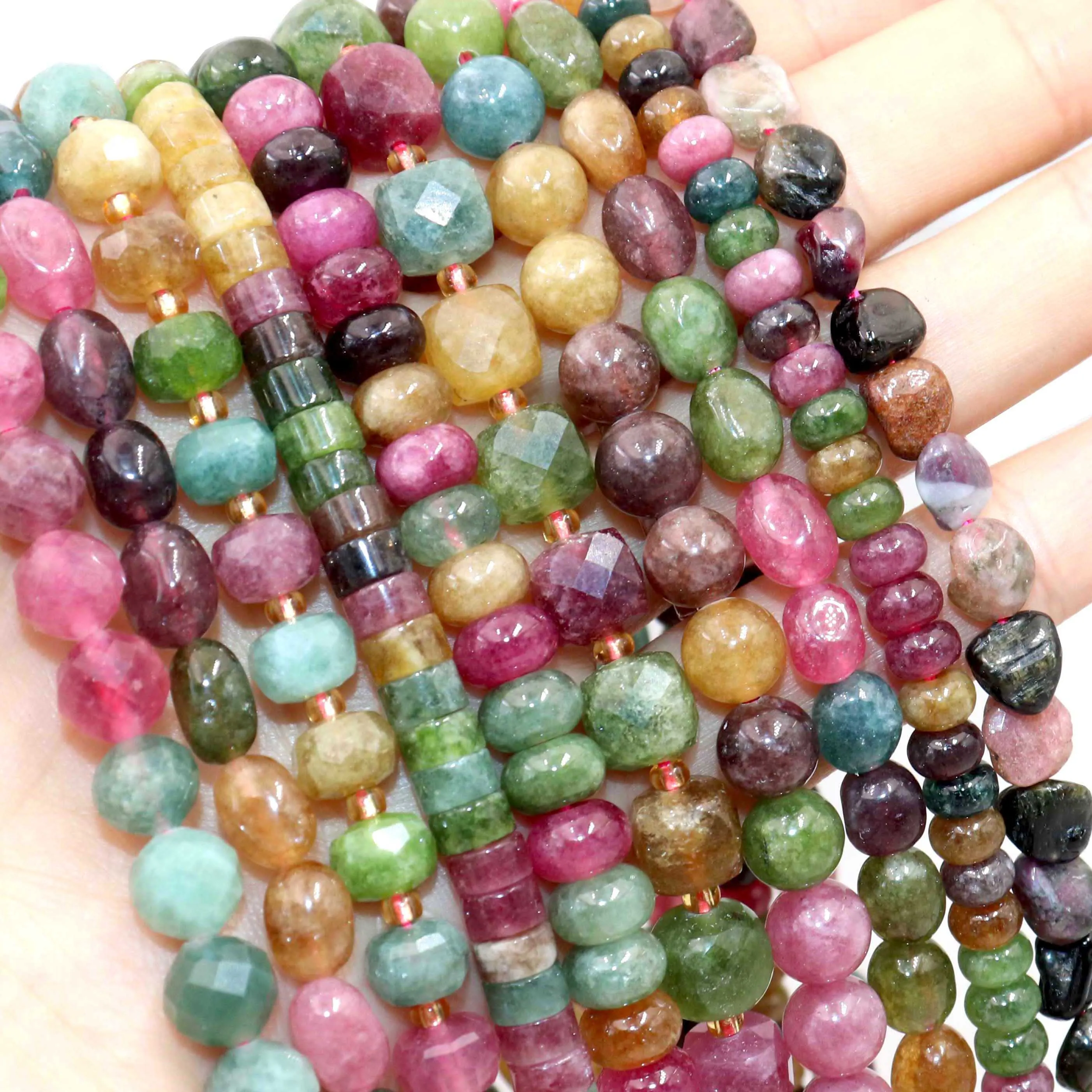 Natural Stone Colorful Tourmaline Faceted Rondelle Square Irregular Round Space Beads For Jewelry Making Diy Bracelet Necklace