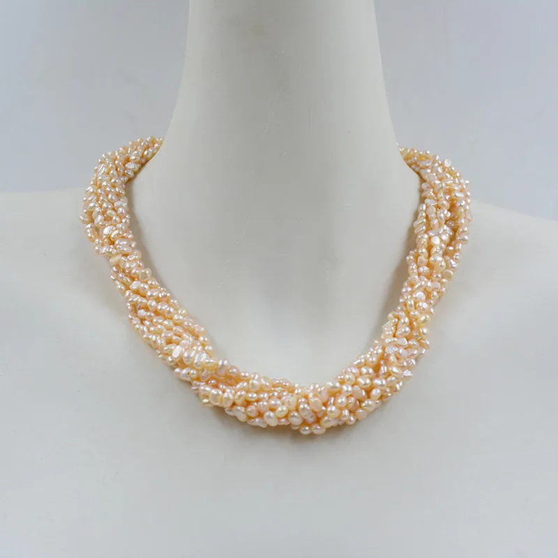 Fashion classic! 8 strands 3MM AAA natural cultured pink pearl necklace. European Women Wedding Party Gift Jewelry  50CM