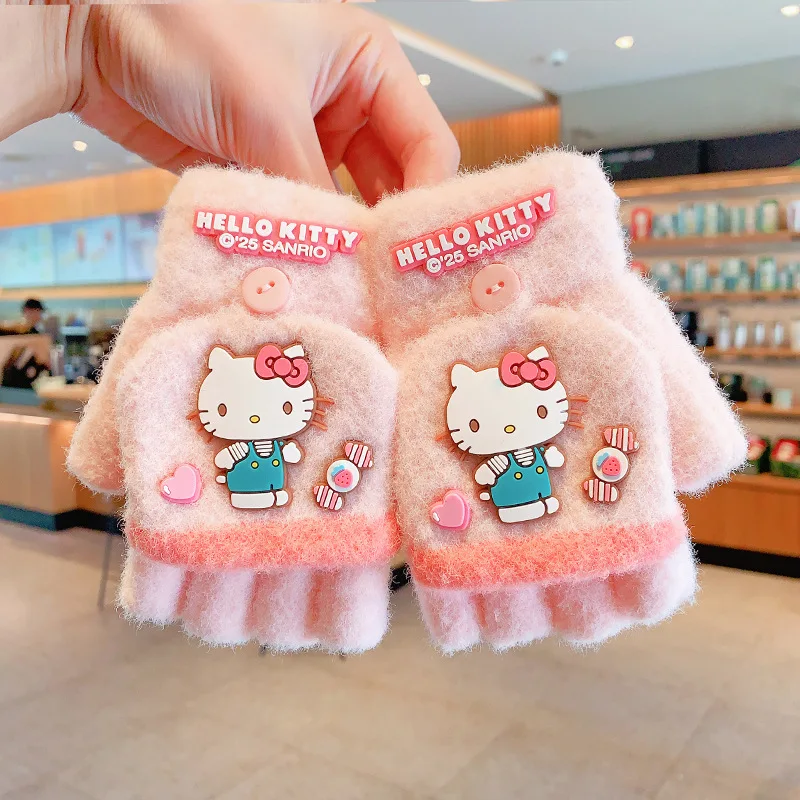 6-12years voor Hellokitty Flip-up Handschoenen Kind Kuromi Peuter Gebreide Handschoenen Outdoor Warm Houden Flip-up Handschoenen Meisje Kerstcadeau