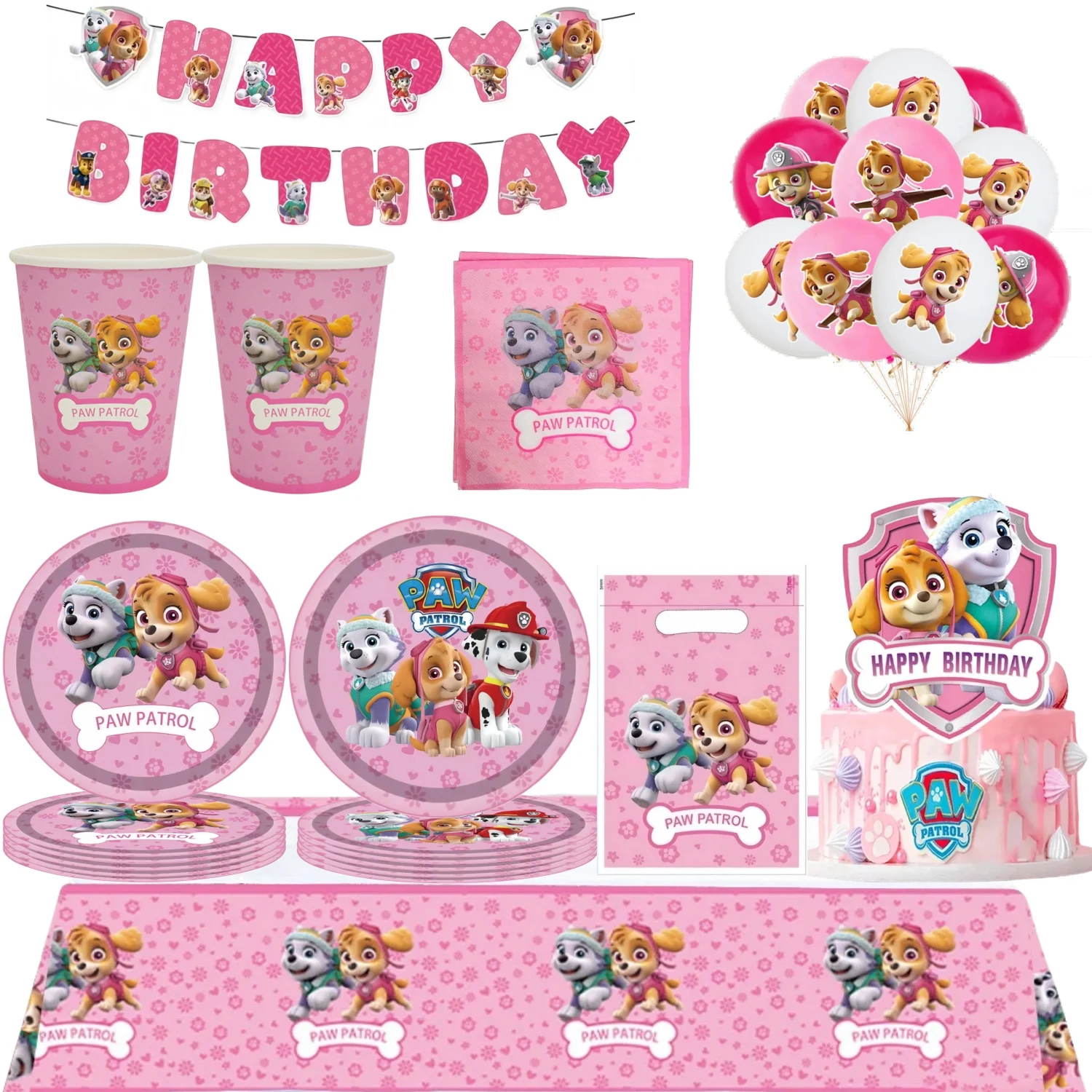 

Paw Patrol Birthday Ornamentt Skye Party Supplies Birthday Kit Tablecloth Plate Cup Balloon Baby Shower Girls Paw Party Favors