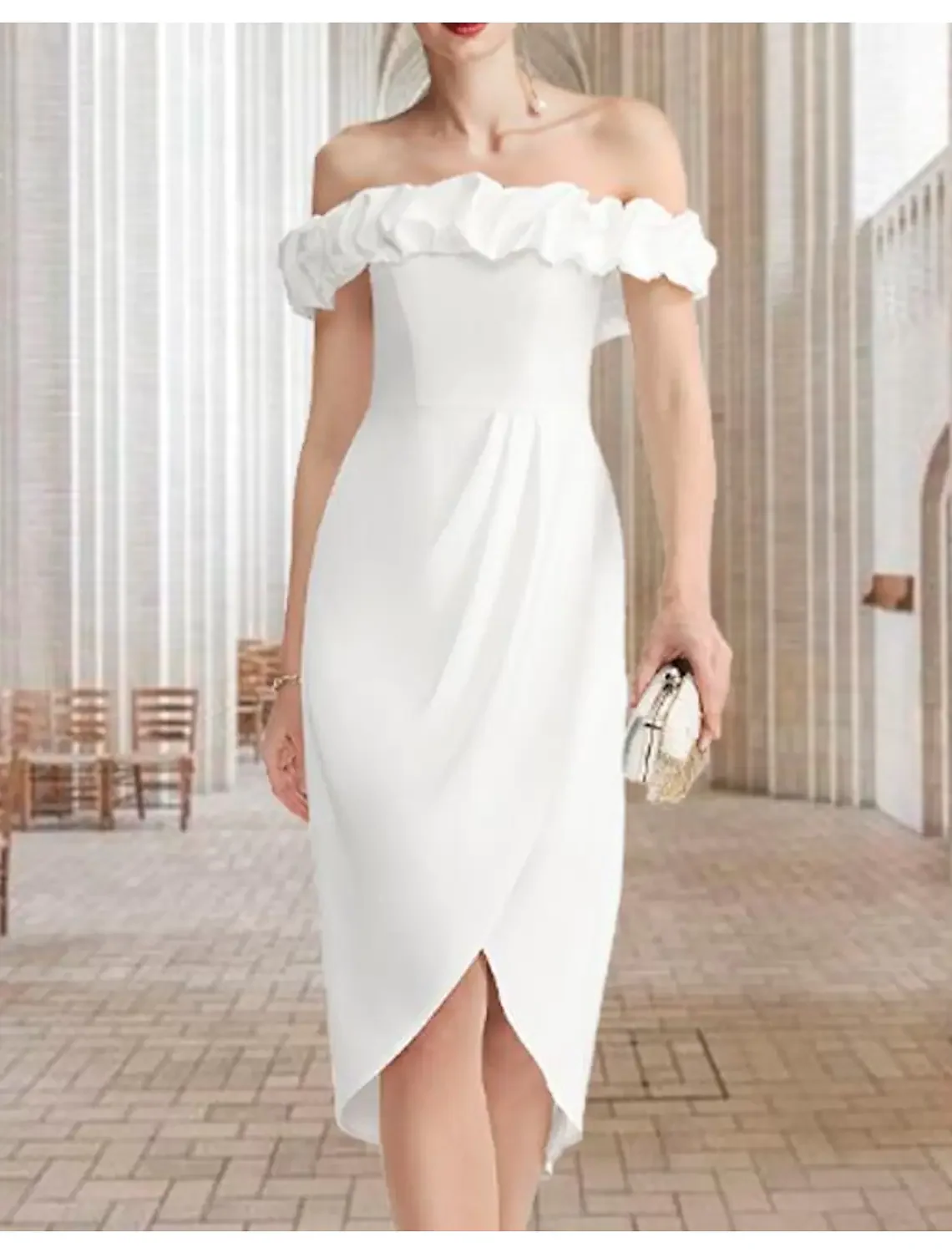 Vkd'appareils-Robe de Mariée Blanche en Satin, Simple, Vintage, Sexy, Petit Dos auxavec Fente sur le Devant, Longueur aux Genoux, 2022