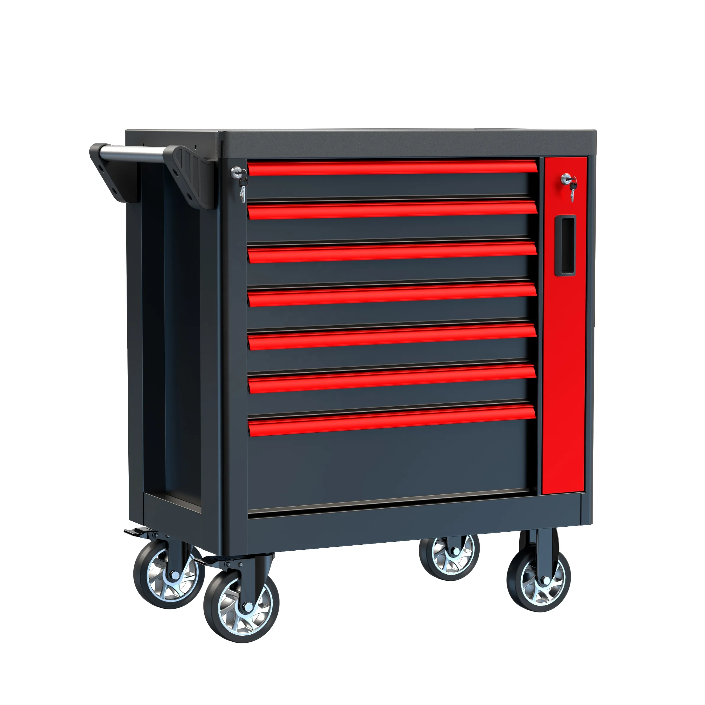 for Auto repair lockable 7-drawer red tool cabinet with 6 hand tool sets for garage storage