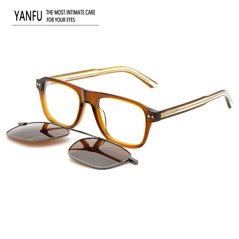 

Brown Fashion Square Polarized Sunglasses Woman with Magnetic Clip Acetate Frame Glasses Women UV400 Outdoor Eyeglasses 143mm