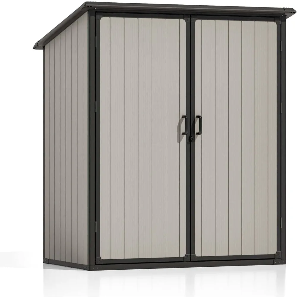 

5 x 3 FT Outdoor Plastic Storage Shed, Waterproof Resin Cabinet with Lockable Doors and Adjustable Shelves for Patio Furniture