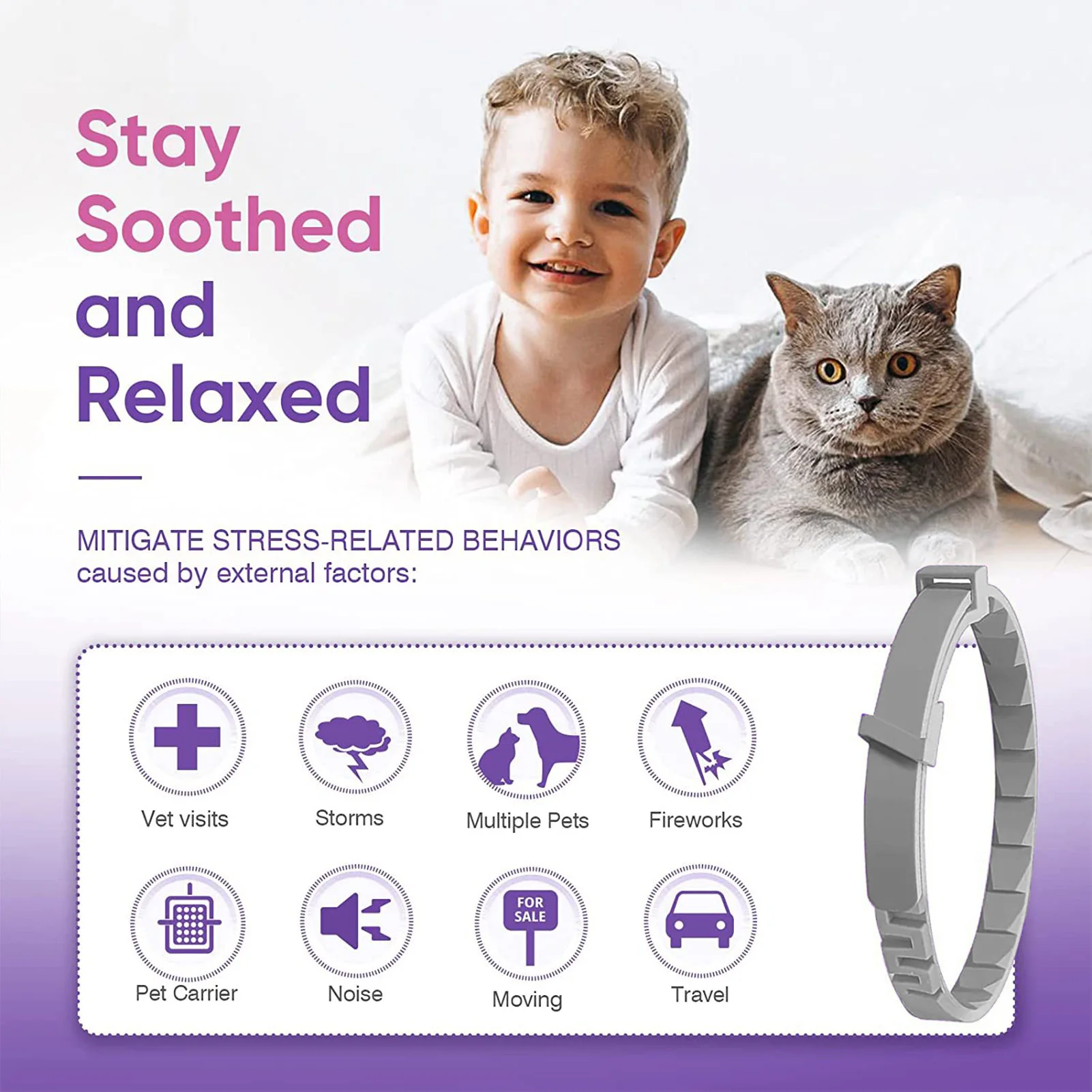 Adjustable Cat Calming Collar Pheromones Calm Relaxing Comfortable Collars Lovely Gift Idea for Cat Owners