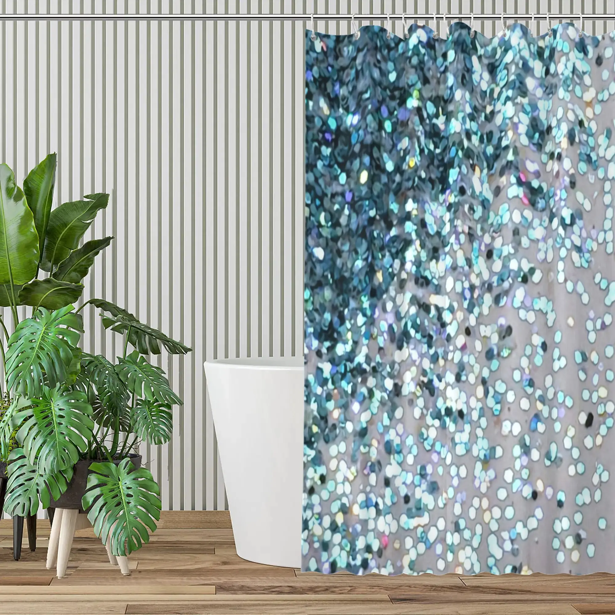 Abstract Blue Bokeh Glitter Watercolor Splash Shower Curtain Waterproof Liner 90x180cm Bathroom Decoration Modern Home Decor Gif view 2