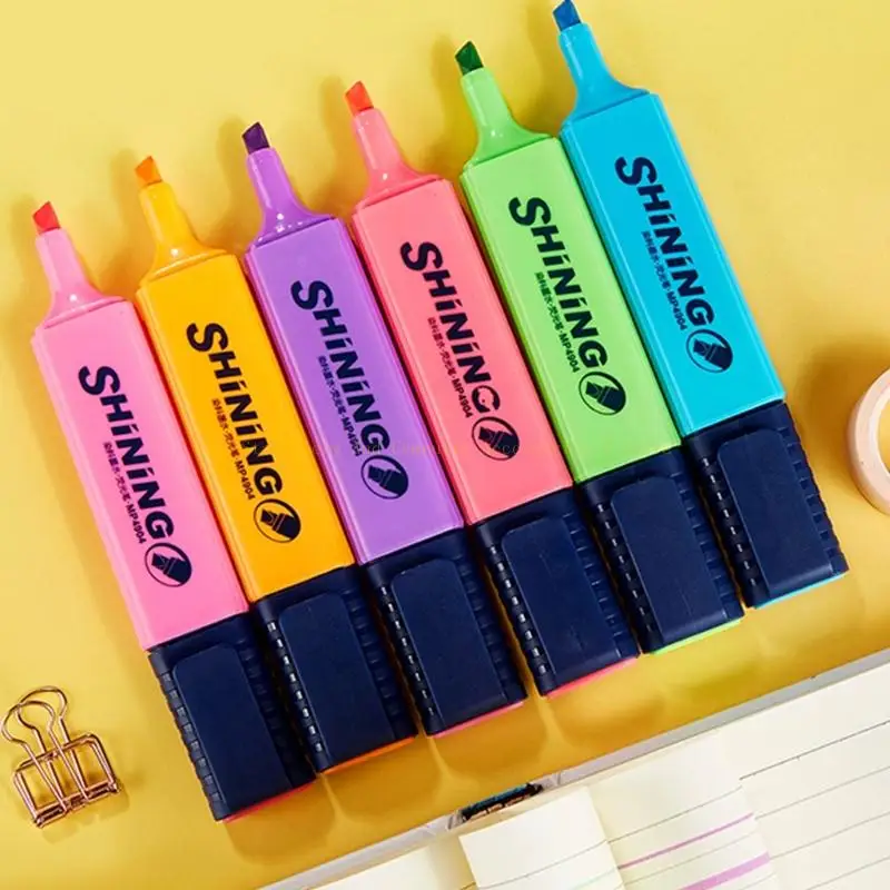 Portable Highlighter Pen Comfortable Grip Fluorescent Marker with Chiseled Tip