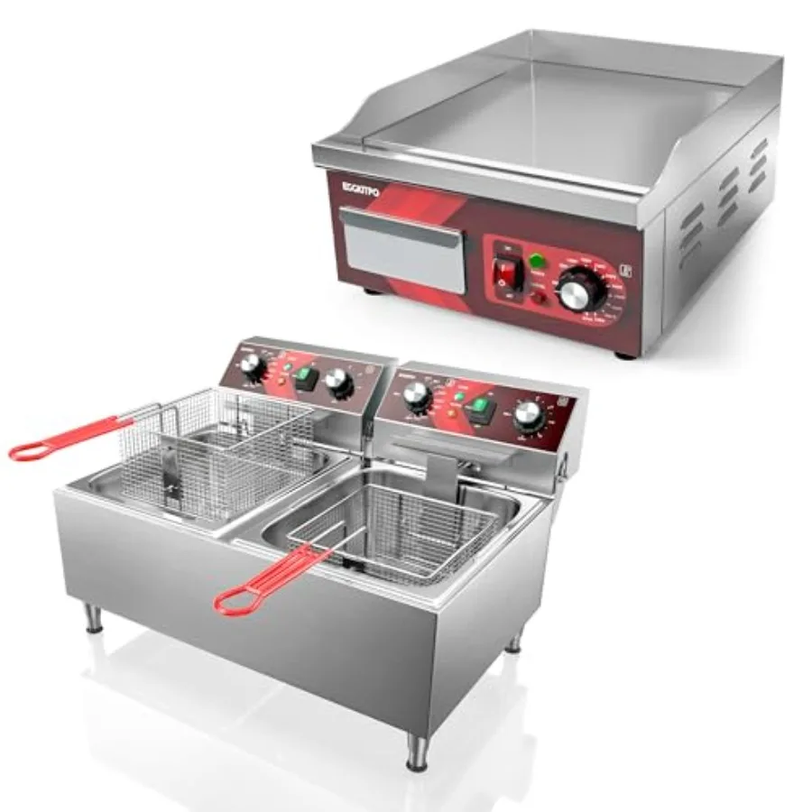 

EGGKITPO Коммерческая фритюрница с двумя баками и таймером, 2 корзины, 120В, 3600Вт, 14 дюймов, большая электрическая фритюрница для коммерческого использования
