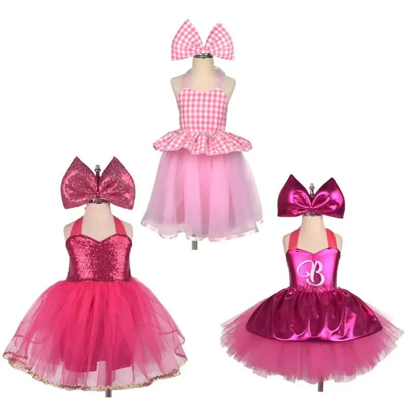 

Barbie cosplay costume for girl lace tutu dress Christmas kid sling up party tusic bow headband 2pc set child frock clothes