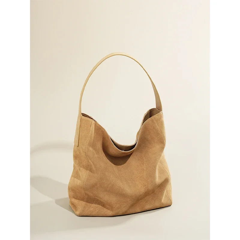 

Сумка-ведро из нубука из воловьей кожи с магнитной пряжкой, женская высококачественная сумка на плечо в стиле ретро, большая вместительная повседневная дорожная сумка