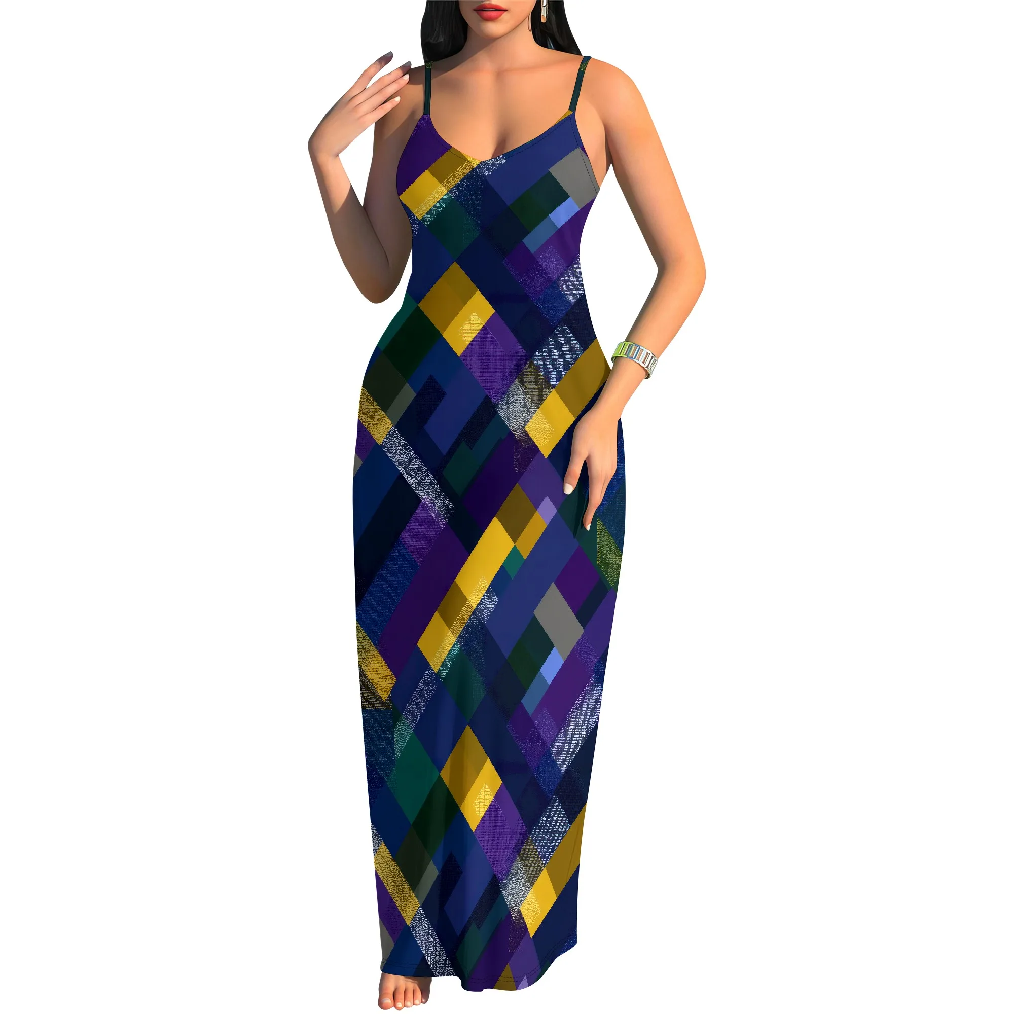 レディース夏用プラスサイズハワイアンワンピース タイダイ柄 スパゲッティストラップ マキシ丈ワンピース ビーチ ボヘミアン カジュアル サマードレス