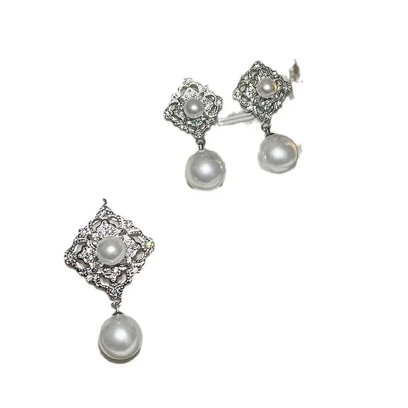 MDLFES Moiss1n الماس نمط الفرنسية خمر خمر مجموعة اللؤلؤ مخرمة أقراط حساسة بسيطة وأنيقة