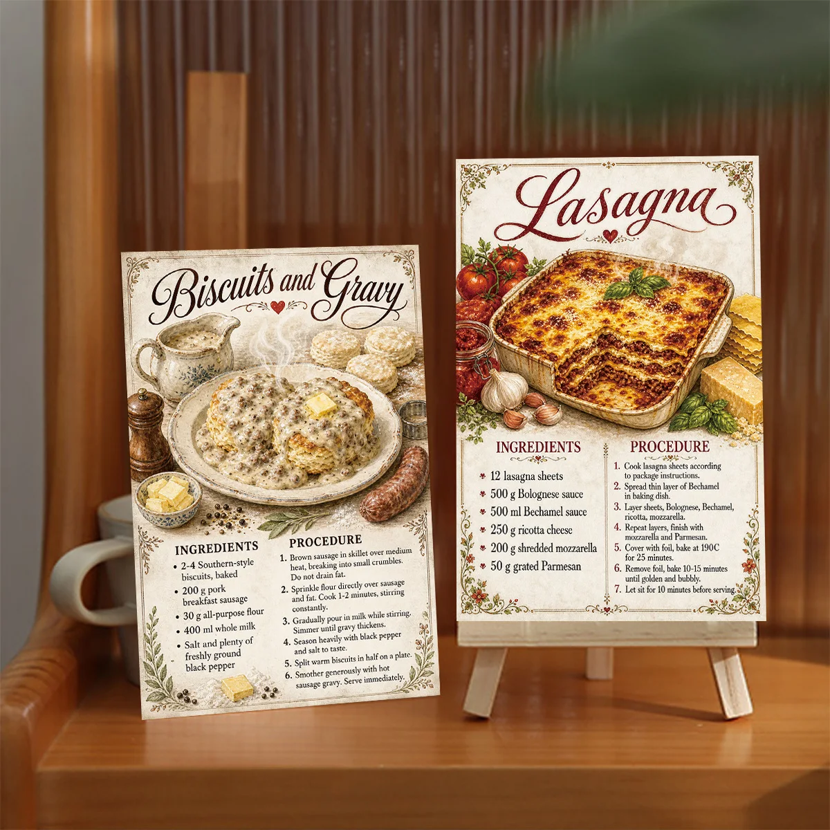 20pcs Vintage Gourmet Recipe Wall Postcards,Classic Dishes Ingredients&Step Instruction,For Home Kitchen Decor,Food Lover Gifts