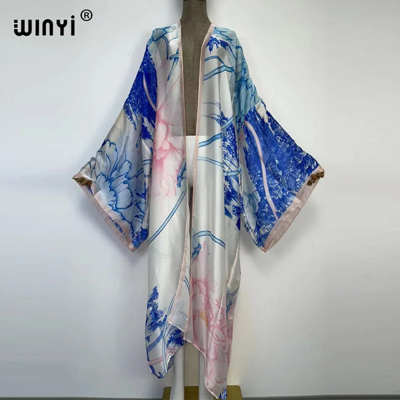 WINYI 2022 fashion Summer Women Cardigan stitch elegant sexy Perspective Boho Maxi African Holiday kaftan Batwing Sleeve kimono