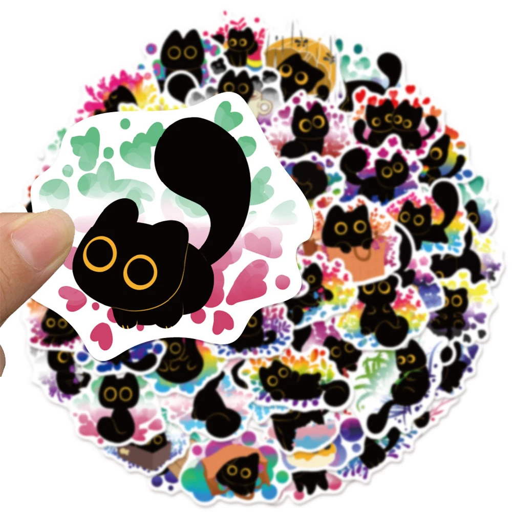 

10/30/50pcs Kawaii Proud Rainbow Black Cat Stickers Funny Cute Animal Kitten Sticker Laptop Luggage Phone Classic Kids Toy Decal