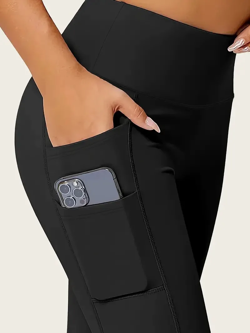 

nine-point side double pocket yoga pants high waist tight hip lifting sports bottom pants