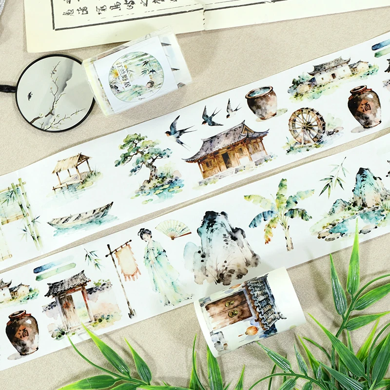 60mm*200cm Vintage Ink Mountain Country Landscape Washi Tape Creative DIY Journal Material Collage Scrapbooking Stationery