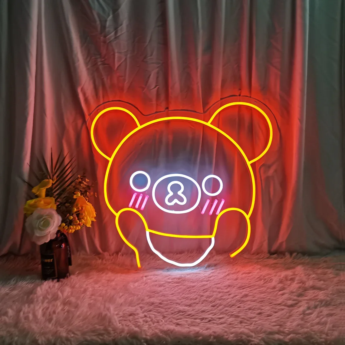 Cute Bear Neon Sign, Cute Animal, Cartoon Fans, Toy Store Signage, Anime LED Sign for Kids,  Bedroom Decor, Gift for Birthday