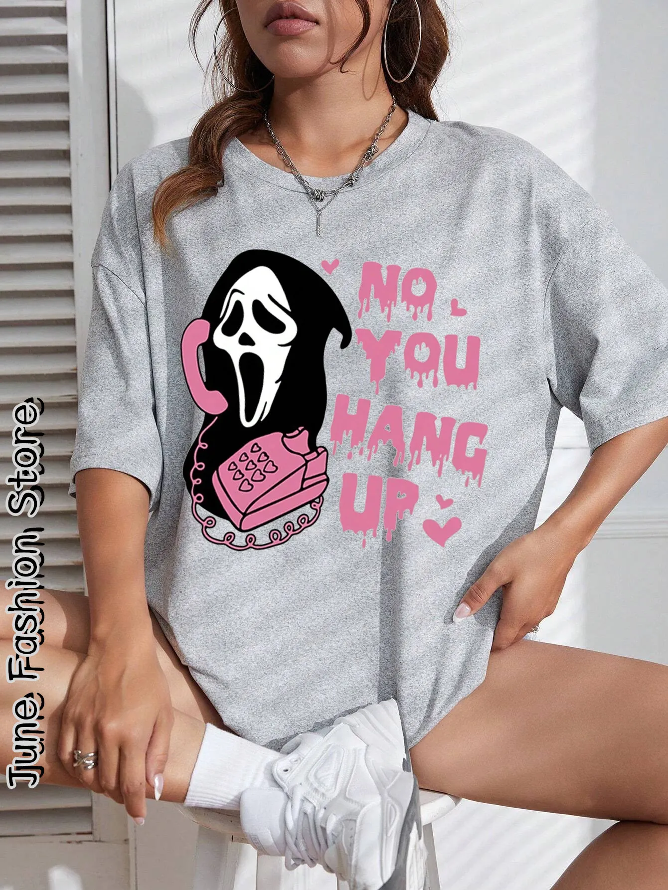 Summer Women Cute Cartoon Ghost T-Shirt Fashion Letter Short Sleeve Clothing Female Lovely Cotton Tops Tees Casual Streetwear