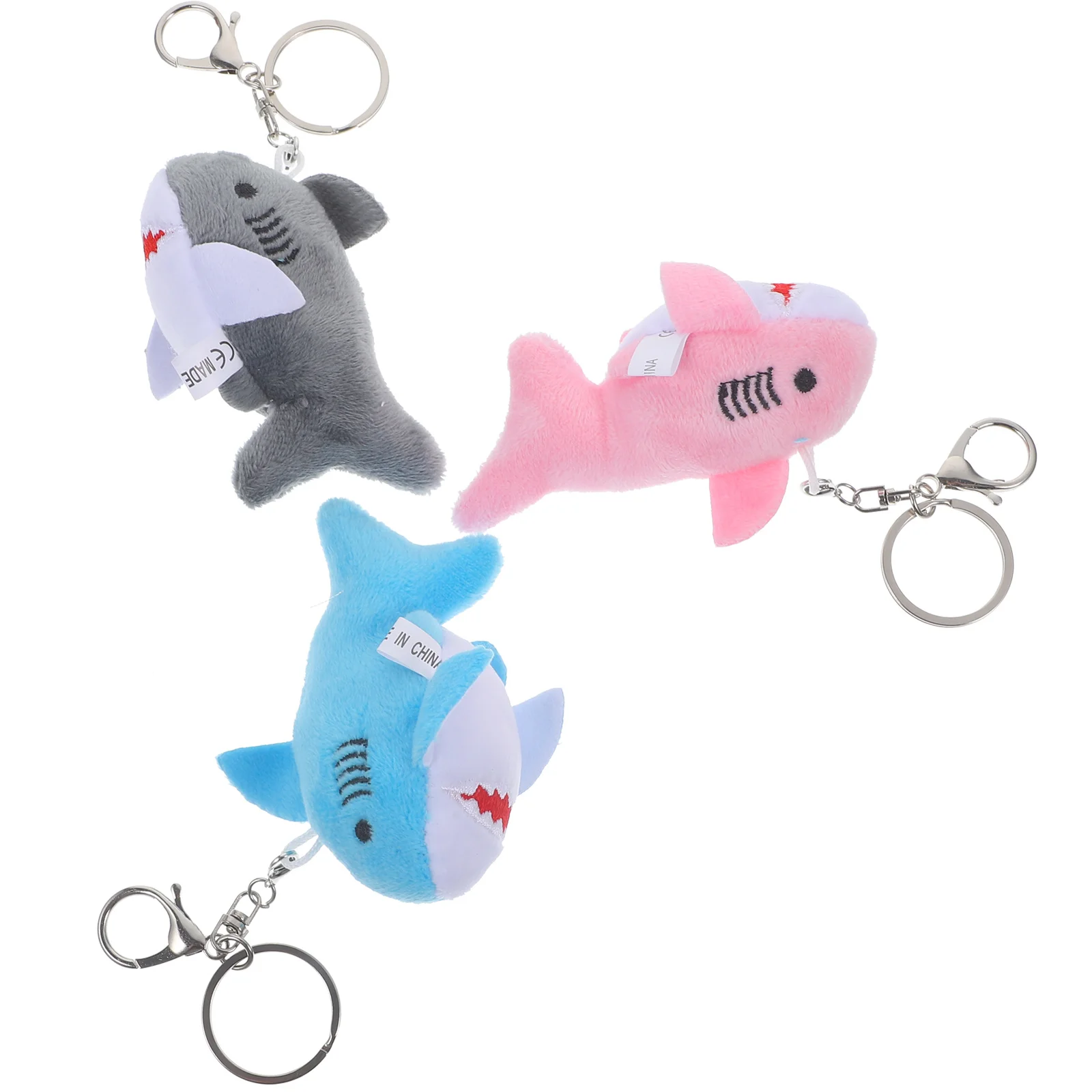 

3Pcs Plush Shark Keychain Cute Stuffed Animal Gray Cartoon Shape Lightweight PP Cotton Zinc Alloy Keychain