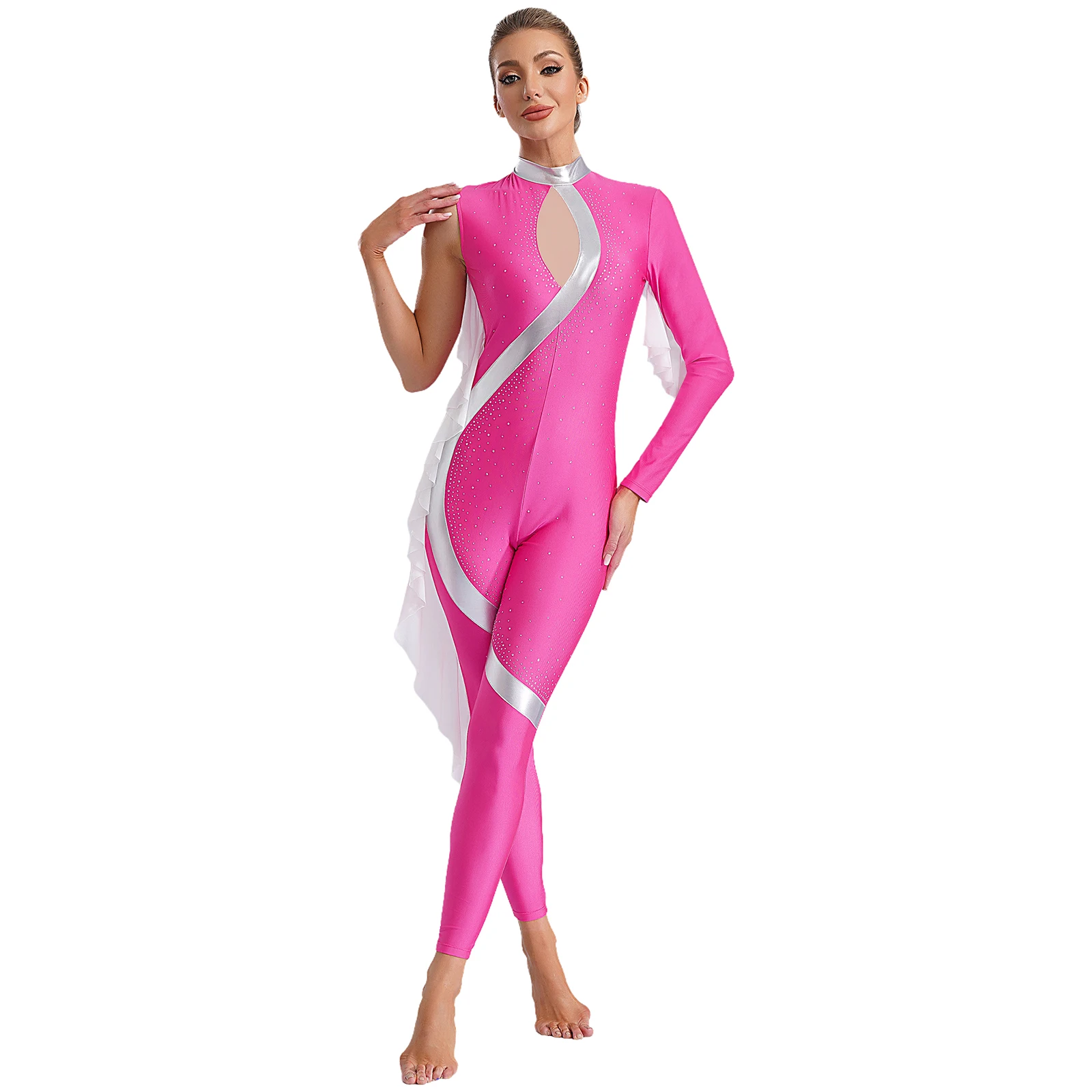 Acrobatic Gymnastics Performance Jumpsuit Women Ballet Practice Outfits Metallic Shiny Rhinestones Full Body Leotard