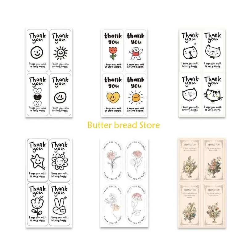 W89C 125Pcs Thank You Stickers Rectangular Wrapping Labels Self-adhesive Labels for Wedding Small Businesses, Online Retailer