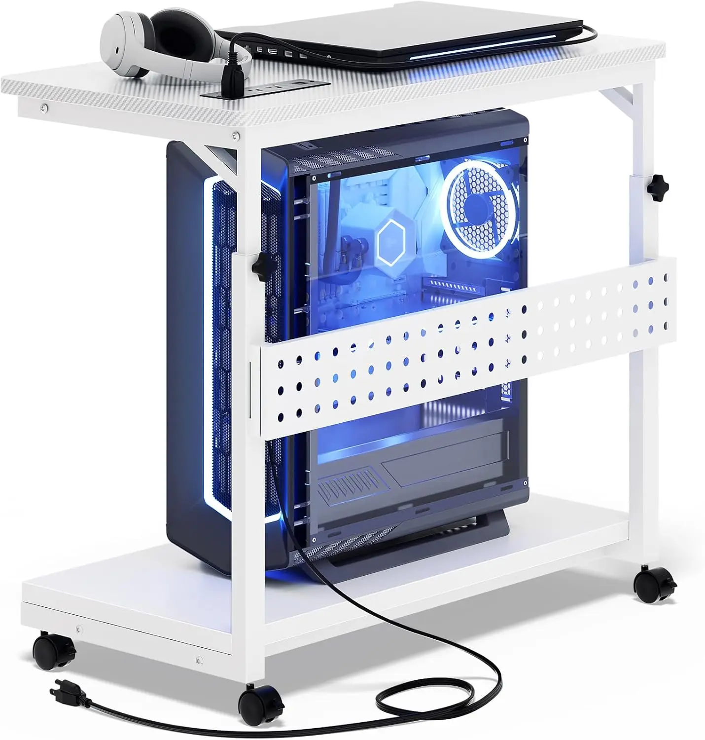 

New Hot Sale Computer Tower Stand with Power Strips, 4 Levels Manual Height Adjustable PC Tower Stand