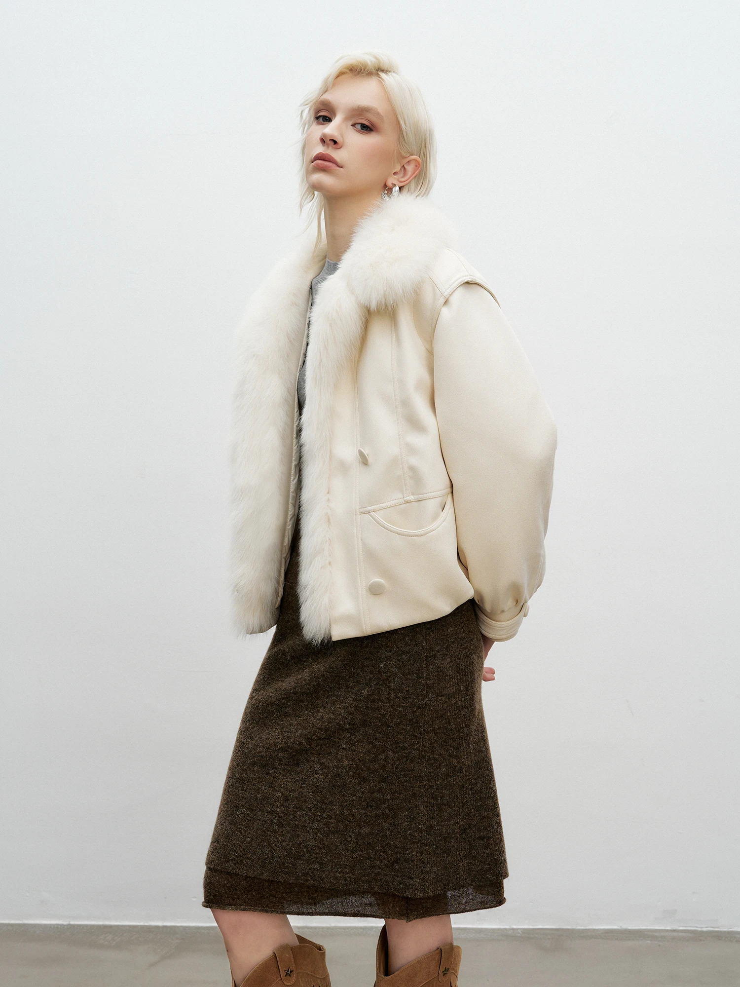 

Manmona 2025 New Fur Collar Suede Women's ort Jaet White Goose down Warm Pure Color Korean Sle Commute Friendly