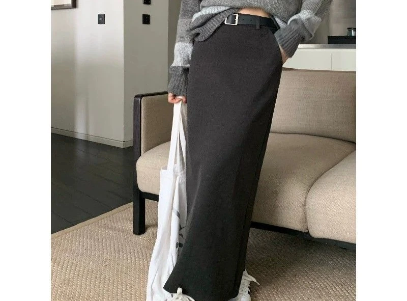 Woolen Bag Hip Rock Damen Herbst und Winter New Casual Vielseitiger Halbrock Hohe Taille Mittellanger A-Linien-Rock