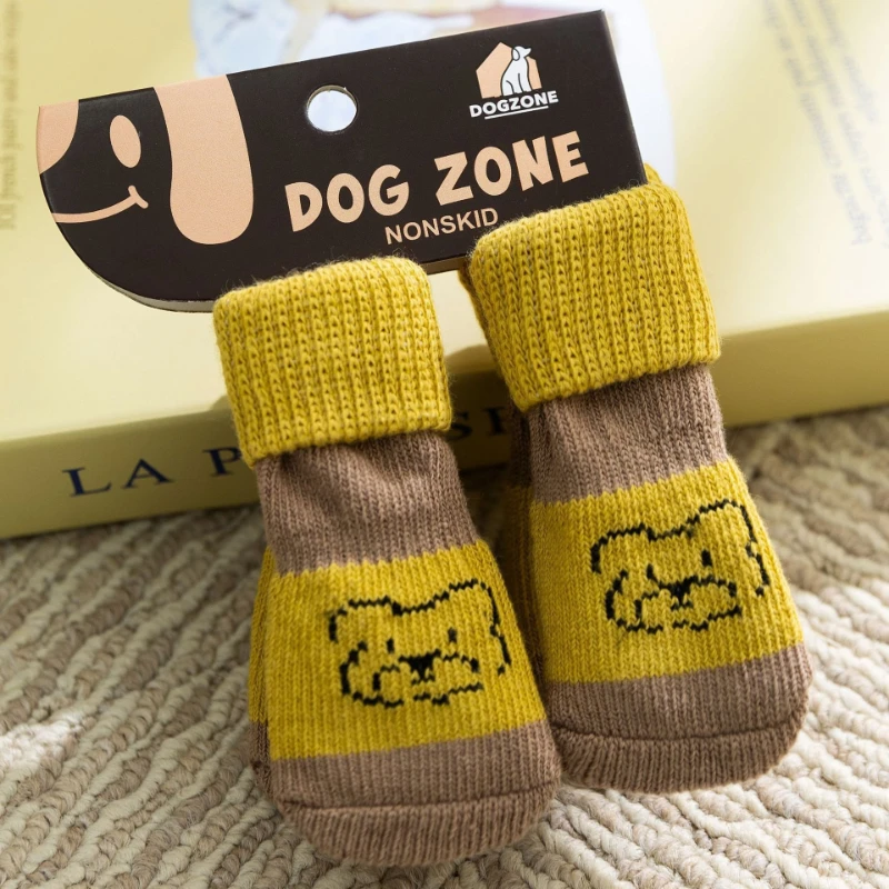 4pcs/set Cartoon Pattern Pet Anti-slip Socks Soft Comfortable Pet Foot Cover Elastic Pet Footwear Autumn Winter