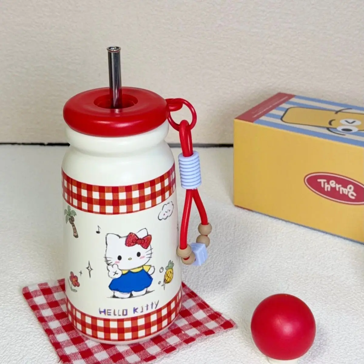 

Anime Hello Kitty KT Cat Ins New Insulated Cup Cute Girls 316 Stainless Steel Cups Portable Student Straw Water Bottle Gift