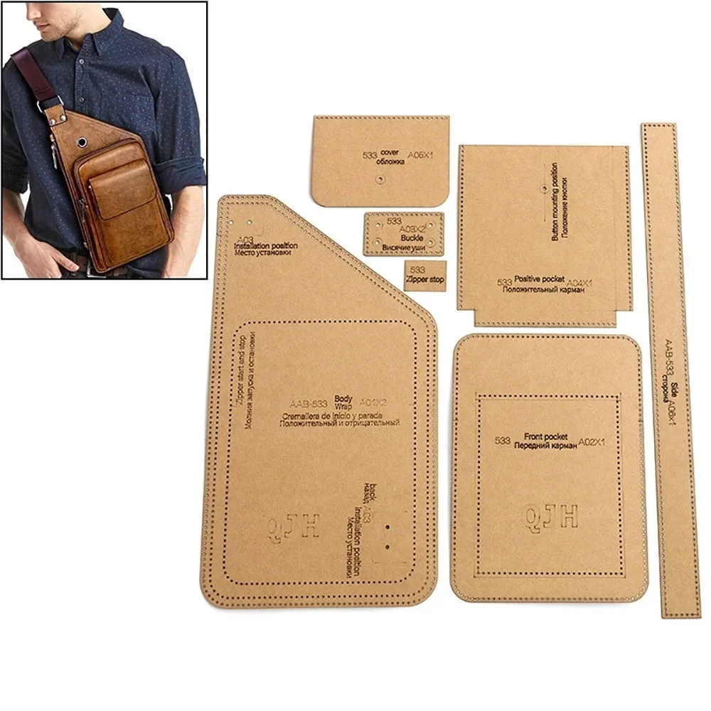 DIY Handmade Leather Men\'s Fashion Chest Bag Sewing Pattern Hard Kraft Paper Stencil Template DIY Craft Supplies 37cm*20cm