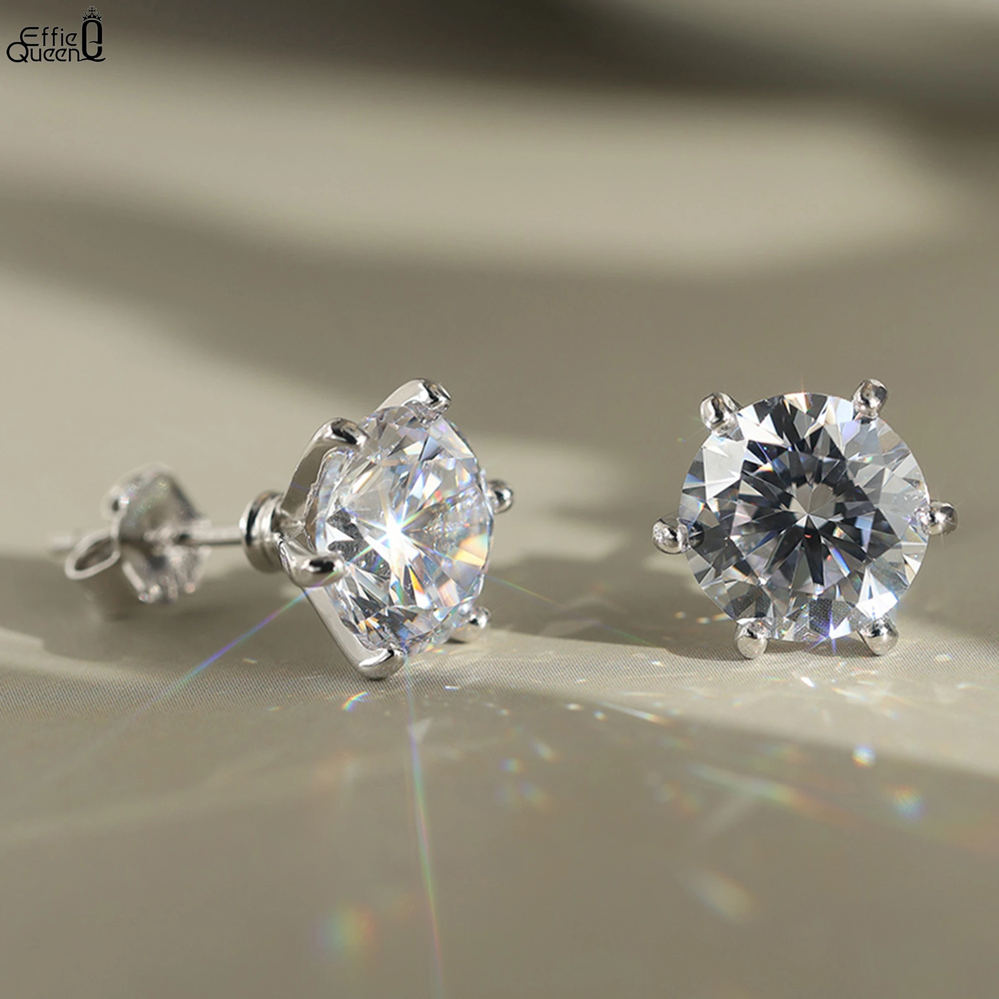 

Effie Queen 2025 Trend Earrings 14K Gold Chic 925 Sterling Silver Round Moissanite Stud Earrings Timeless Jewelry for Her MOE03