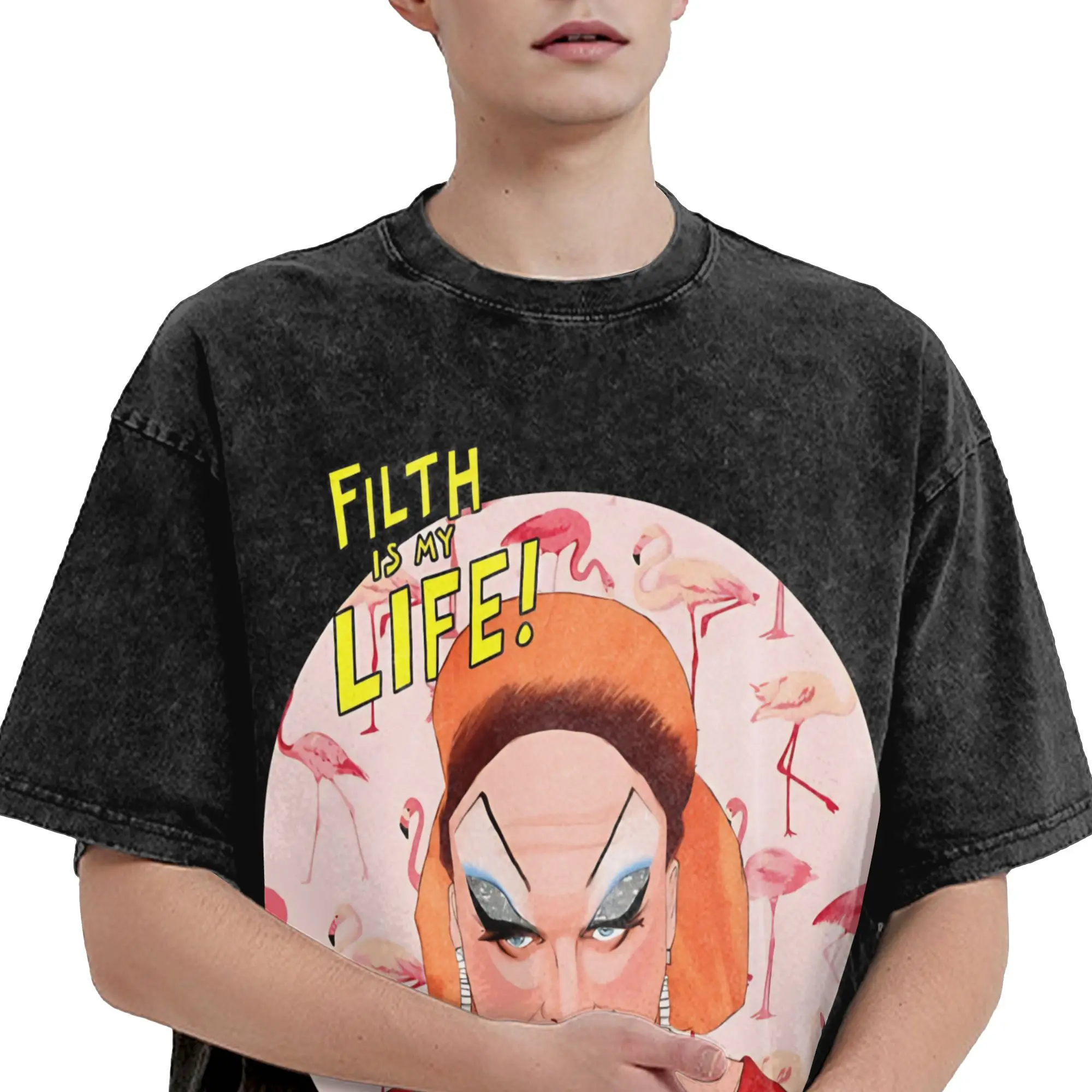 2026 Summer Pink Flamingos John Waters Divine  Washed T Shirt Outfit Harajuku T-Shirts  Men Women Tee