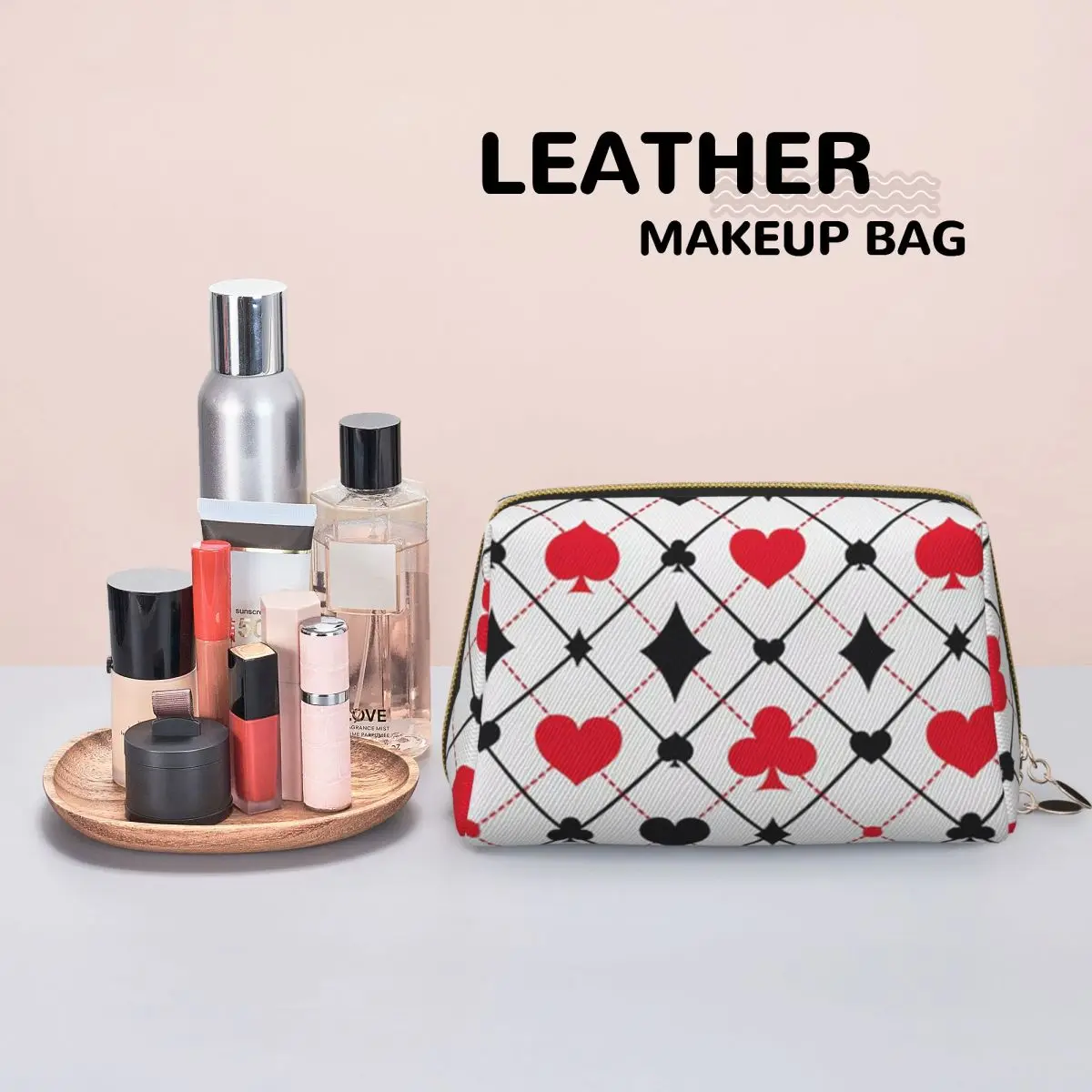 Playing Cards Poker Print Women Cosmetic Bags Travel Makeup Organizer Pouch Toiletry Storage Dopp Kit Case