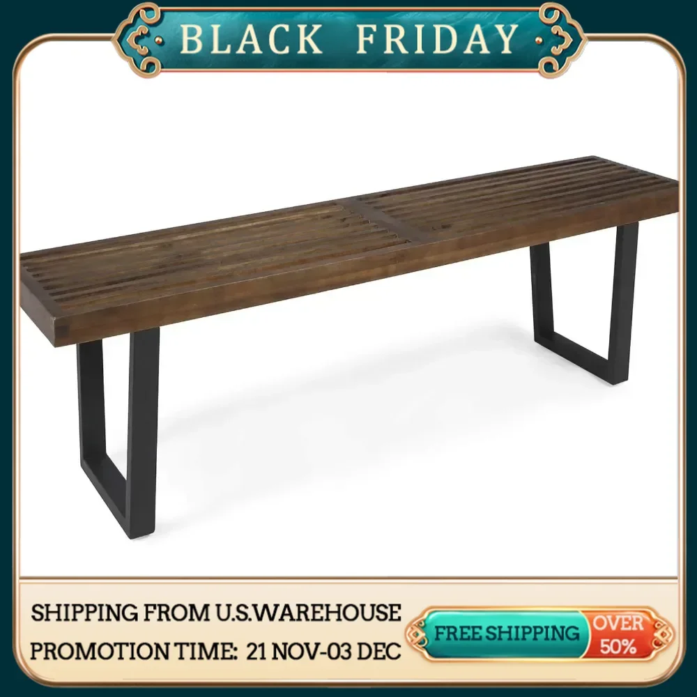 

Outdoor bench, premium furniture, terrace bench, made of acacia wood and iron legs, modern, dark brown and black