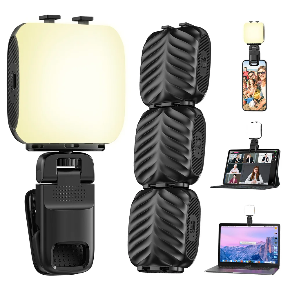 充電式LED自撮りライト、電話、タブレット、ラップトップ、3モード用のライトクリップ、9レベルの明るさ、2024