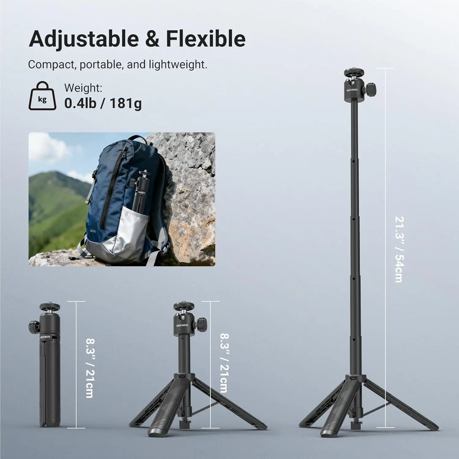 NEEWER Ausziehbarer Selfie-Stick-Stativ, Metallständer-Handgriff für Canon G7X Mark III Sony ZV-1 RX100 VII A6400 A6600 Nikon – Detail 3