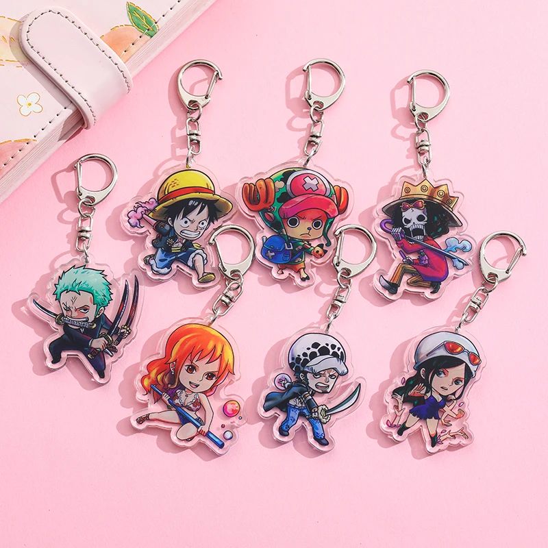 One Piece Cartoon Keychains Anime Action Figures Monkey D. Luffy Zoro Nami Usopp Charm Backpack Pendent Keychian Toys Kids Gifts