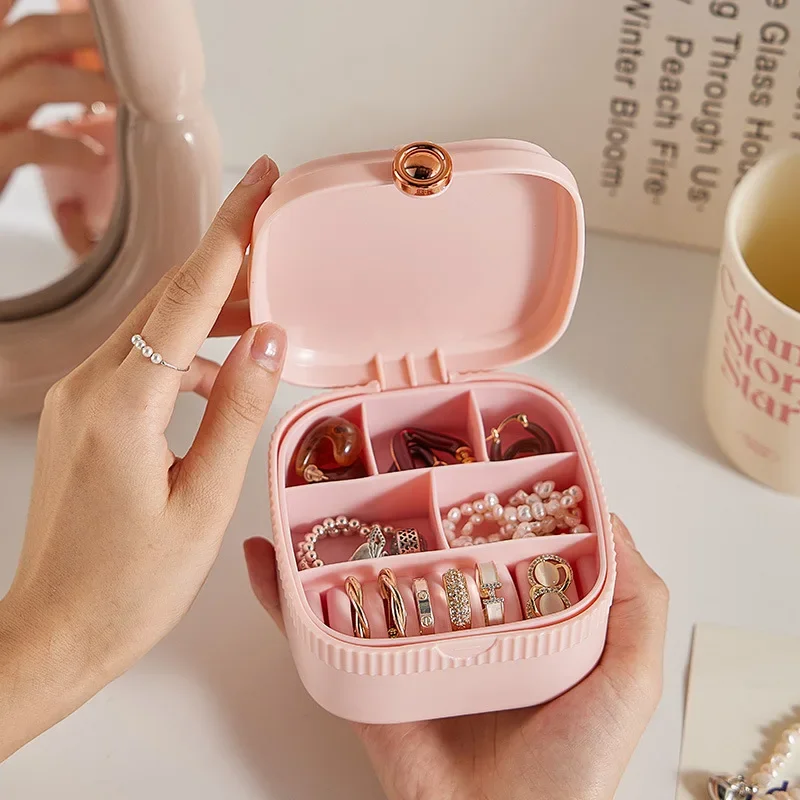 Portable Mirror Jewelry Box, Jewelry Lipstick Ring Storage Box, Jewel Dust-proof Desk Organizer Box, Small Mirrors for Bedroom