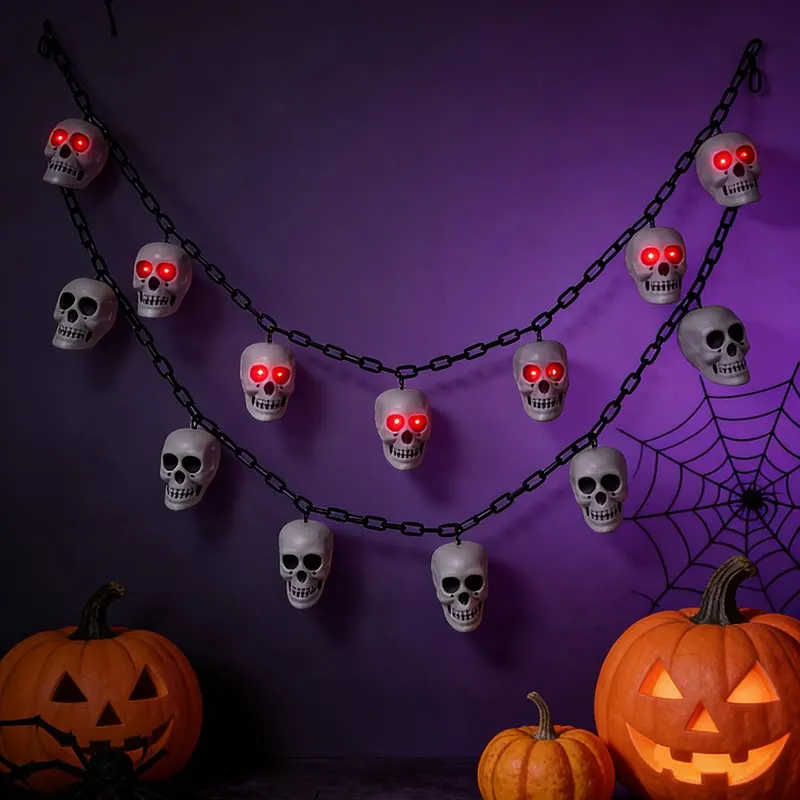 Halloween Props Glowing Chain Skull Hanging String Haunted House Secret Room Escape Horror Decoration Pendant Scene Arrangement