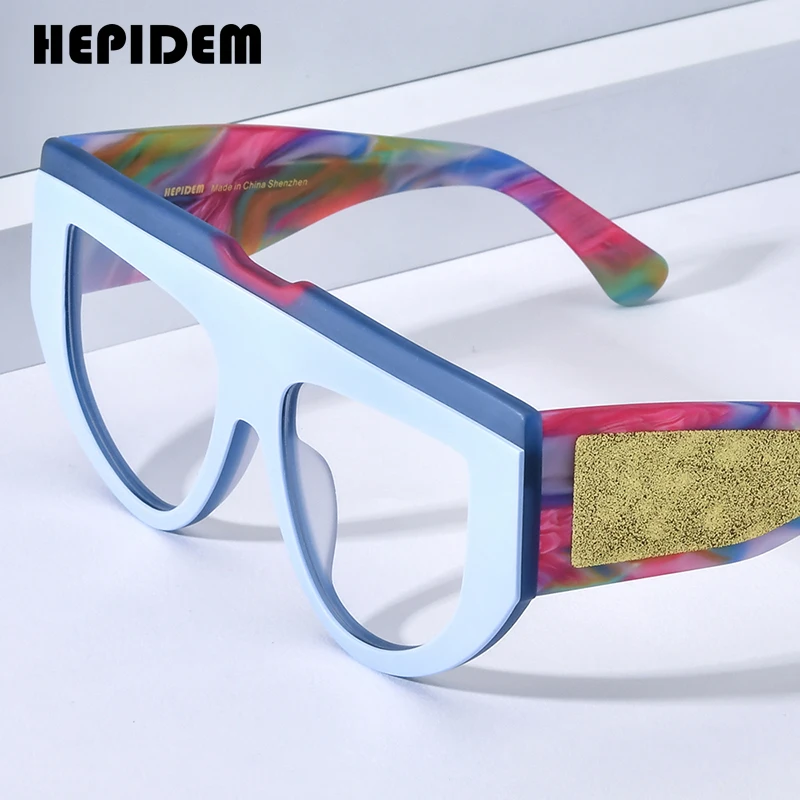 HEPIDEM Acetate Glasses Frame Women 2024 New Retro Big Cat Eye Eyeglasses Spectacles Eyewear H9367