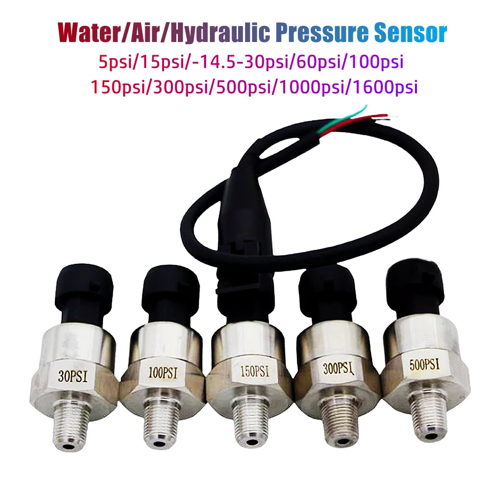 

5V 1/8" NPT Pressure Transducer Oil Fuel Air Water Pressure Transmitter 5/15/30/100/150/200/300/500/1000/1600PSI Pressure Senor